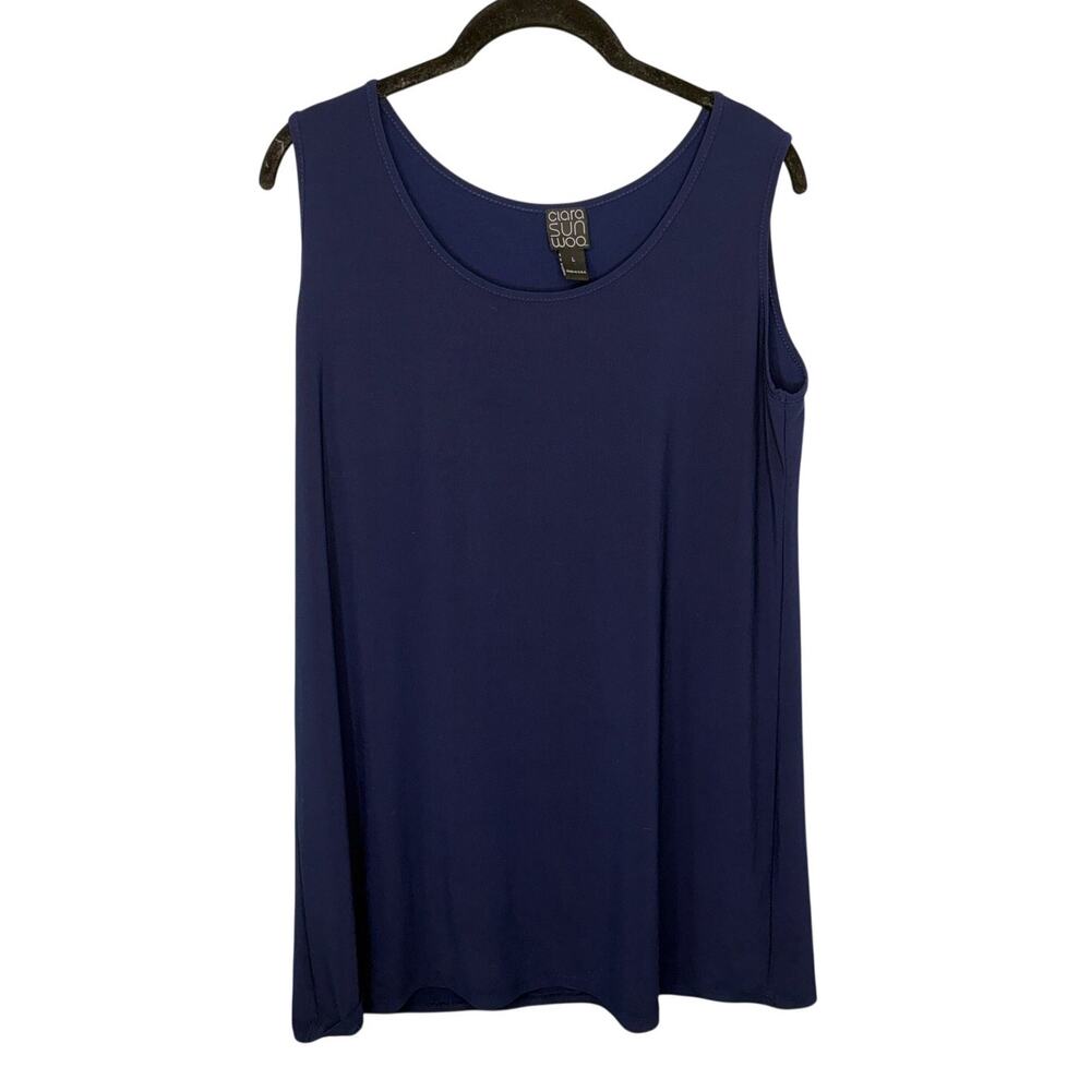 Clara Sun Woo Sleeveless Blouse Navy Blue Size Large Blouse Tank Flowy